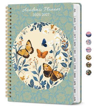 Planner 2026–2027, Academic Monthly Weekly Spiral Calendar, July 2026 – June 2027, Hardcover Agenda Notebook with Tabs, 6.3" x 8.5", Perfect for Students, Teachers, School & Daily Planning - Twilight Bloom