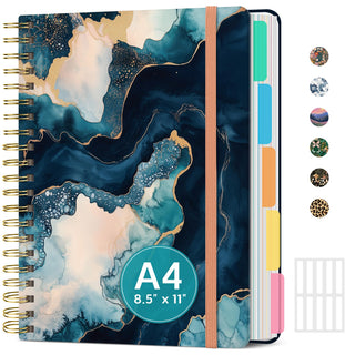 Large Spiral Notebook with Dividers & Tabs, 8.5" x 11" Hardcover 5 Subject Notebook for Work, 280 pages, College Ruled, Cute Journal for Women, Perfect for Study & Office Note Taking, Garden