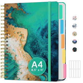 Large Lined Spiral Journal for Women Cute Hardcover 5 Subject Notebook for Work 8.5" x 11" with Removable Dividers & Tabs, College Ruled, 280 Pages Aesthetic Journal for Work, School & Note Taking, Garden of Whimsy