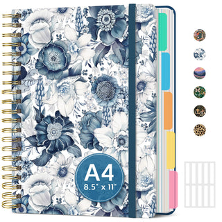 Large Spiral Notebook with Dividers & Tabs, 8.5" x 11" Hardcover 5 Subject Notebook for Work, 280 pages, College Ruled, Cute Journal for Women, Perfect for Study & Office Note Taking, Garden