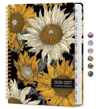 Planner 2026–2027, Academic Monthly Weekly Spiral Calendar, July 2026 – June 2027, Hardcover Agenda Notebook with Tabs, 6.3" x 8.5", Perfect for Students, Teachers, School & Daily Planning - Twilight Bloom