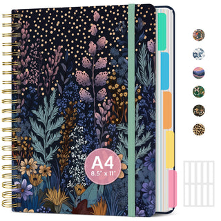 Large Spiral Notebook with Dividers & Tabs, 8.5" x 11" Hardcover 5 Subject Notebook for Work, 280 pages, College Ruled, Cute Journal for Women, Perfect for Study & Office Note Taking, Garden