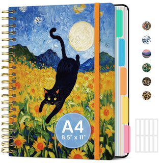 Large Spiral Notebook with Dividers & Tabs, 8.5" x 11" Hardcover 5 Subject Notebook for Work, 280 pages, College Ruled, Cute Journal for Women, Perfect for Study & Office Note Taking, Garden