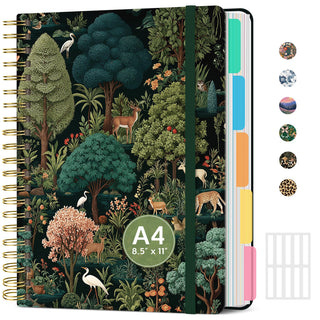 Large Spiral Notebook with Dividers & Tabs, 8.5" x 11" Hardcover 5 Subject Notebook for Work, 280 pages, College Ruled, Cute Journal for Women, Perfect for Study & Office Note Taking, Garden